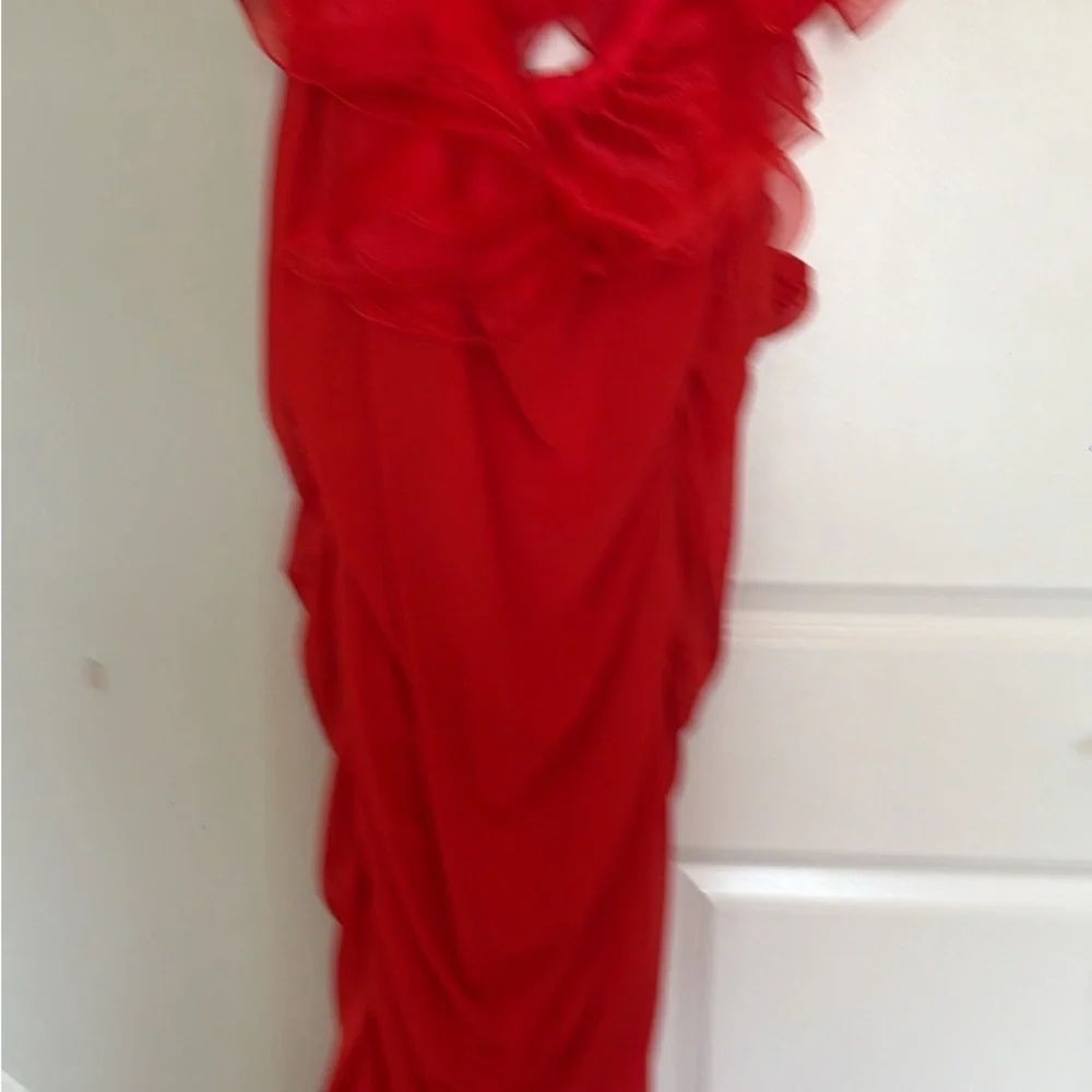 ASOS Curve Red Ruffle Side-Drape Prom Dress - Picture 1 of 4